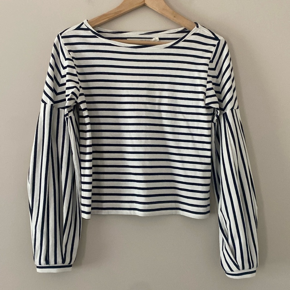 Grey State Millie Stripe Top Long Sleeve Spa White Midnight Navy Size 1‎ S